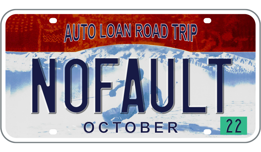 Utah Skier license plate reading NOFAULT