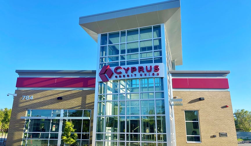 Facade of Cyprus Credit Union's new branch in Millcreek, Utah
