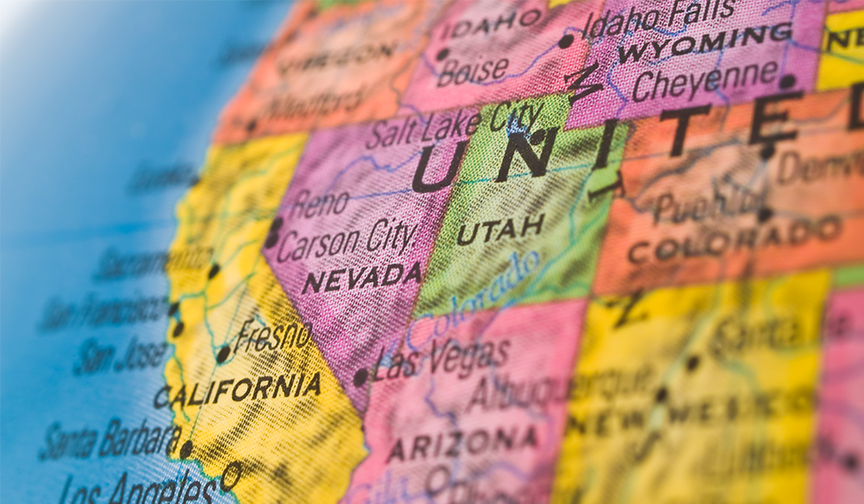A close-up of Utah on a U.S. map